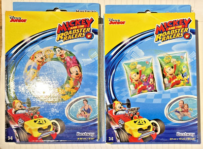 Kinder Aufblasbarer Schwimmhilfe Ring + Armbänder Disney Junior Mickey Racer 3-6 Jahre