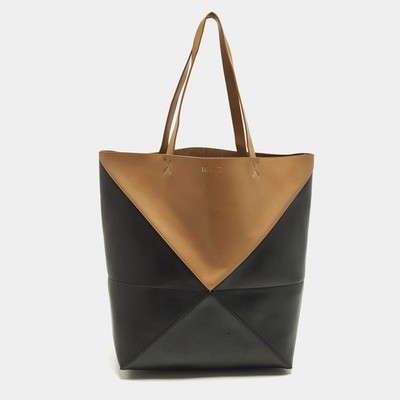 Loewe Puzzle Fold BlackBrown Leather Tote