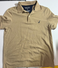Nautica Performance Deck Slim Fit Polo Shirt Mens Size L Khaki Short Sleeve