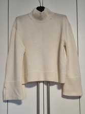 Hochgeschlossener Pullover ALLUDE Creme Wolle Kaschmir. GR S
