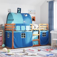 Etagenbett Massivholz Kiefer Mit VorhäNgen 90X200 Cm Blau
