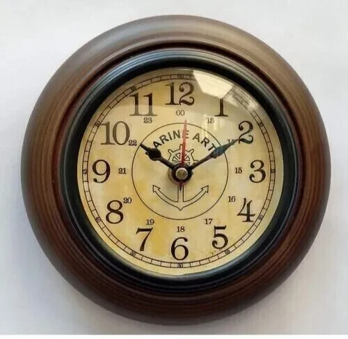 Vintage Antico Legno Muro Clock Piccolo Clock a Batteria Didattico Room Ufficio - Foto 2 di 5