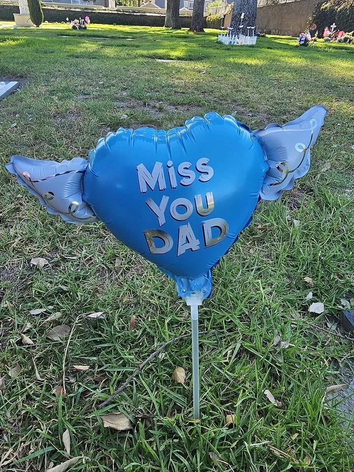 Miss You Dad Globos Celestiales en un palo Globo en forma de corazón con ángel Foto 4 de 4