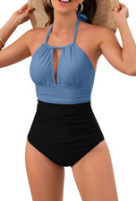 Womens Size Small Slimming Tummy Control Halter Top 1 Piece Swimsuit