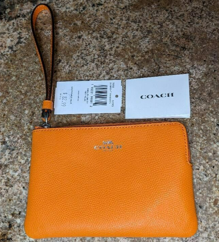 COACH Corner Zip Wristlet - Bright Mandarin/SV Crossgrain Leather NWT