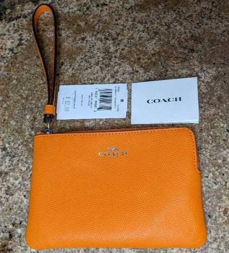 COACH Corner Zip Wristlet - Bright Mandarin/SV Crossgrain Leather NWT - Picture 1 of 4