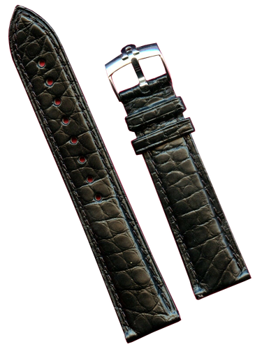 GENUINE ALLIGATOR BLACK STRAP BAND  20mm Extra Long & GENUINE OMEGA STEEL BUCKLE - Picture 1 of 5