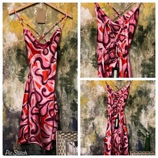 WOMENS DRESS SIZE 10 PINK SATIN SLIP 70s RETRO VINTAGE WORN ON FILM INC UK PP