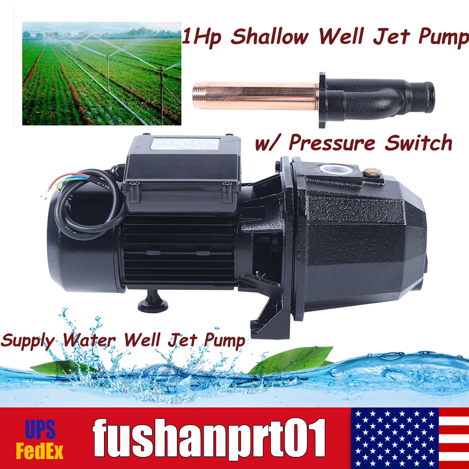 1Hp Shallow Well Jet Pump Homes Supply Water Well Jet Pump w/ Pressure Switch US