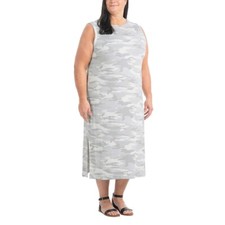 Hilary Radley PLUS SIZE 2X GRAY CAMO MIDI DRESS Sleeveless RAYON KNIT Round Neck