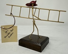 Fire Fighter Horseshoe Nail Sculpture Wood Base Ladder Helmet 5-1/4" Made In USA