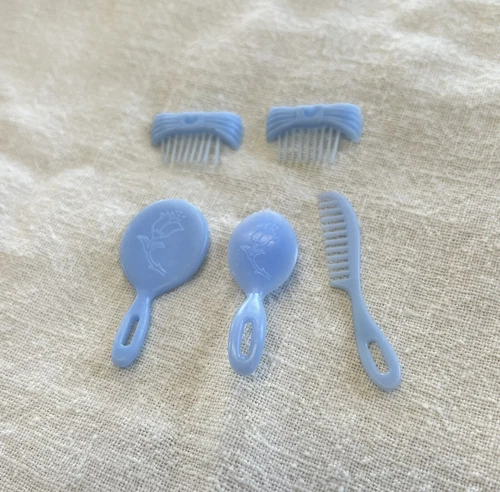 Vintage Barbie Light Blue Hairbrush Comb and Mirror Set - Mattel