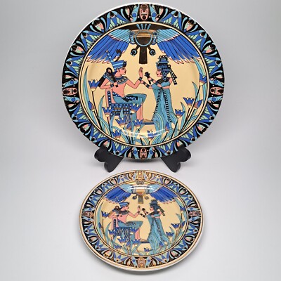 Vintage Limoges Royal Porcelain Tutankhamun & His Wife Egyptian Plates SET of 2