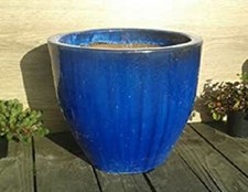 2.Wahl! Blumentopf blau glasiert ø 30cm aus Steinzeug Frostfest Pflanzgefäß Deko