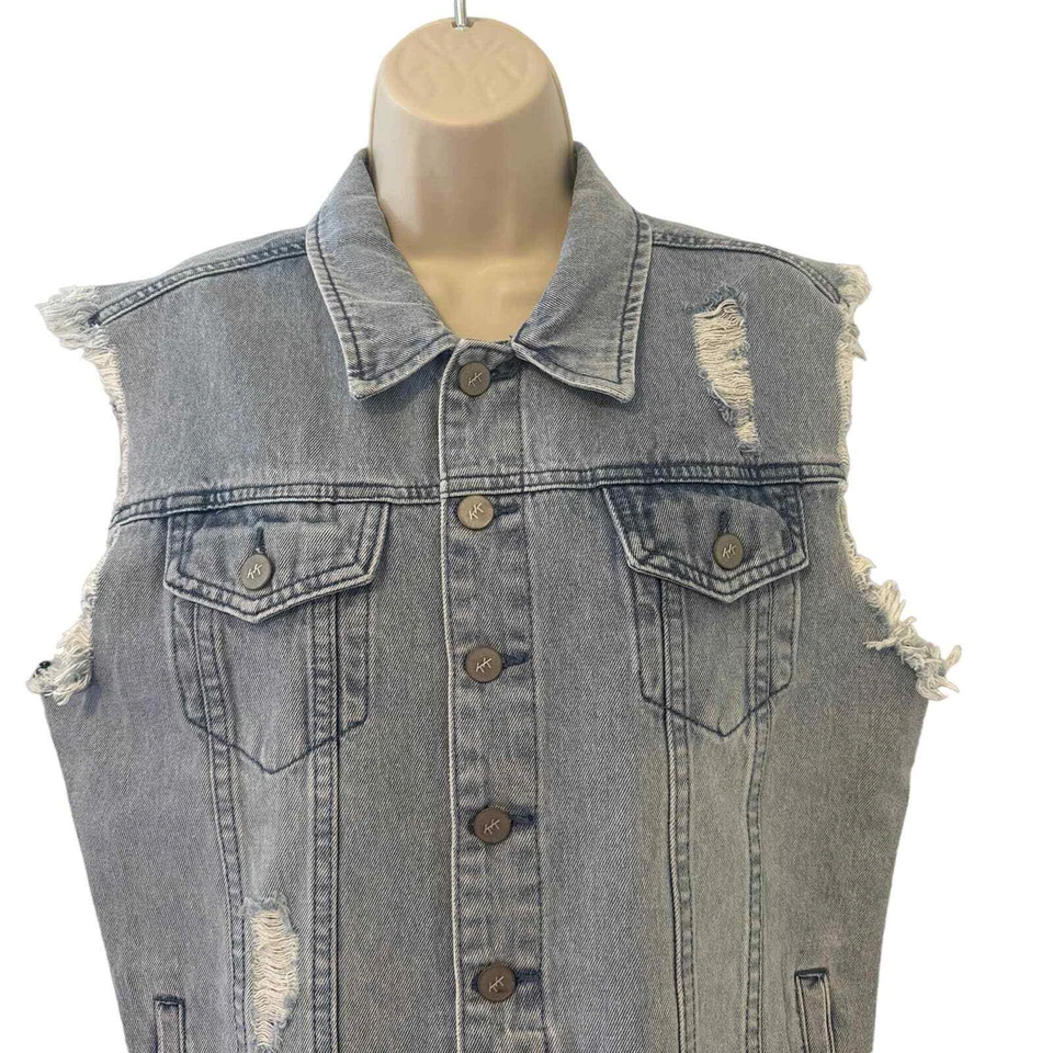 Chaleco Chaqueta Karen Kane Sin Mangas Denim Grande Nuevo con Etiquetas Dobladillo Sin Acabar Foto 2 de 4