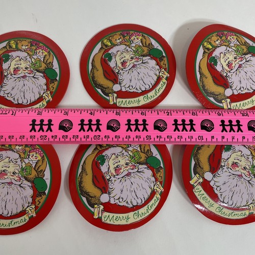Vintage Set of 6 Vinyl Coasters Red Santa Clause Retro Christmas Holiday Decor - Picture 5 of 5