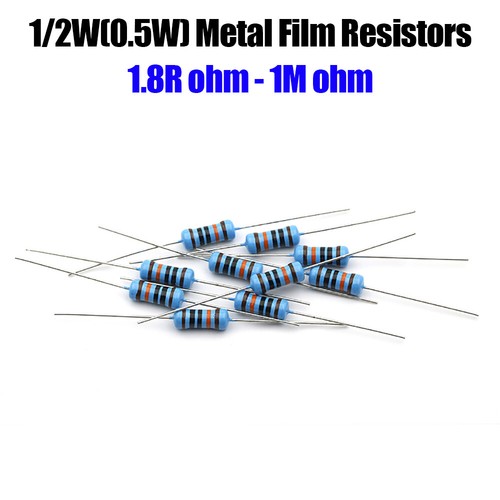 1/2W Metal Film Resistors 0.5W 1% Five-color Ring Many Sizes Available 50/200pcs