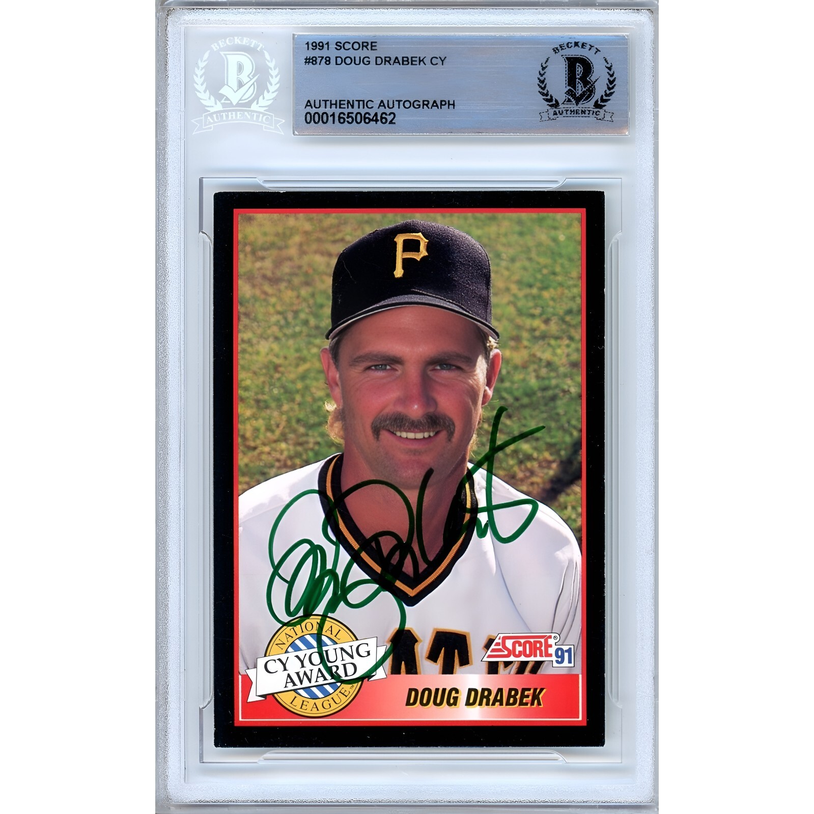Doug Drabek Pittsburgh Pirates Auto 1991 Score Cy Card #221 Signed BAS Auth Slab