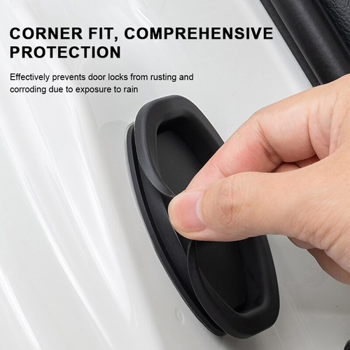 Black 4pcs Car Door Lock Cover Trim Silicone Auto Door Lock Buckle Universal - Picture 5 of 7