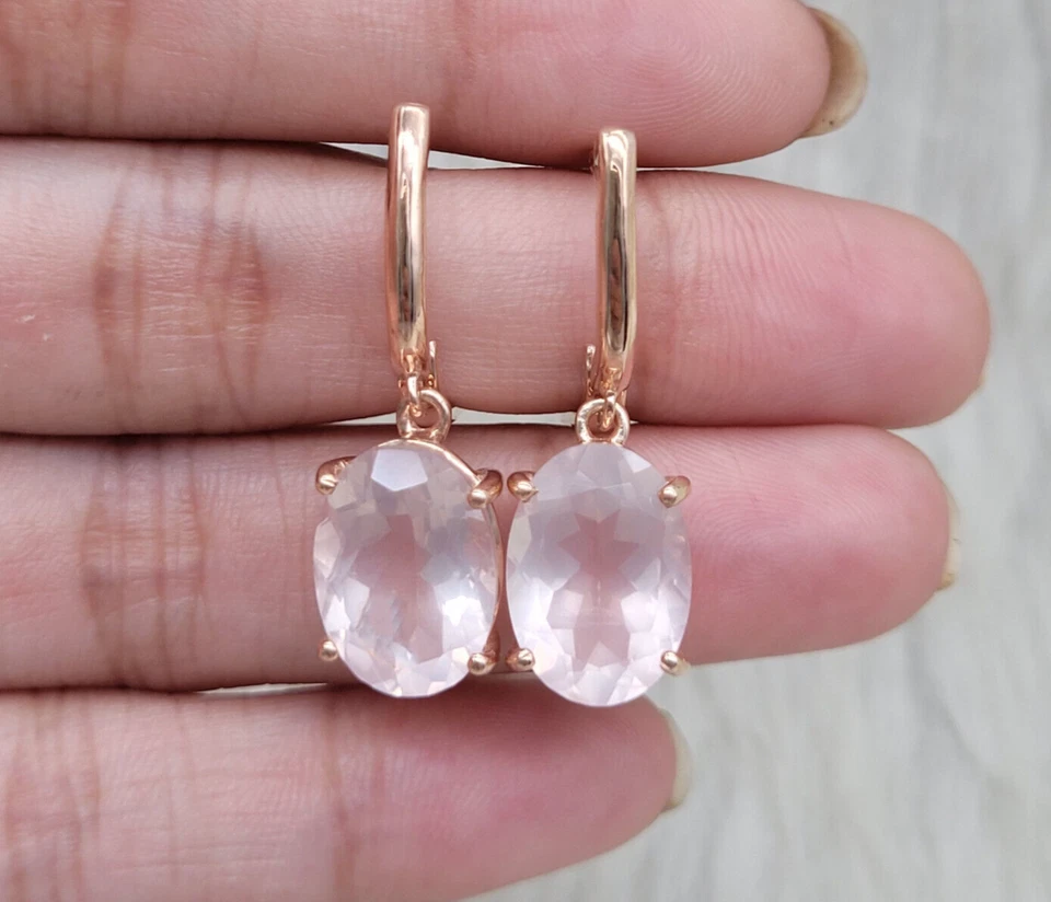 Hermosos Pendientes Colgantes de Cuarzo Rosa Rosa - Fiesta Ropa Plata Joyería Ella Foto 3 de 4