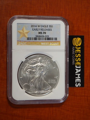 2014 W BURNISHED SILVER EAGLE NGC MS70 EARLY RELEASES GOLD STAR LABEL