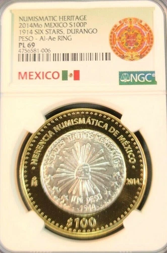 2014 MEXICO SILVER 100 PESOS 1914 SIX STARS DURANGO PESO NGC PL 69 BEAUTIFUL
