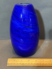 COBALT SAPPHIRE BLUE SWIRL CASED ART GLASS PENDANT LIGHT LAMP SHADE