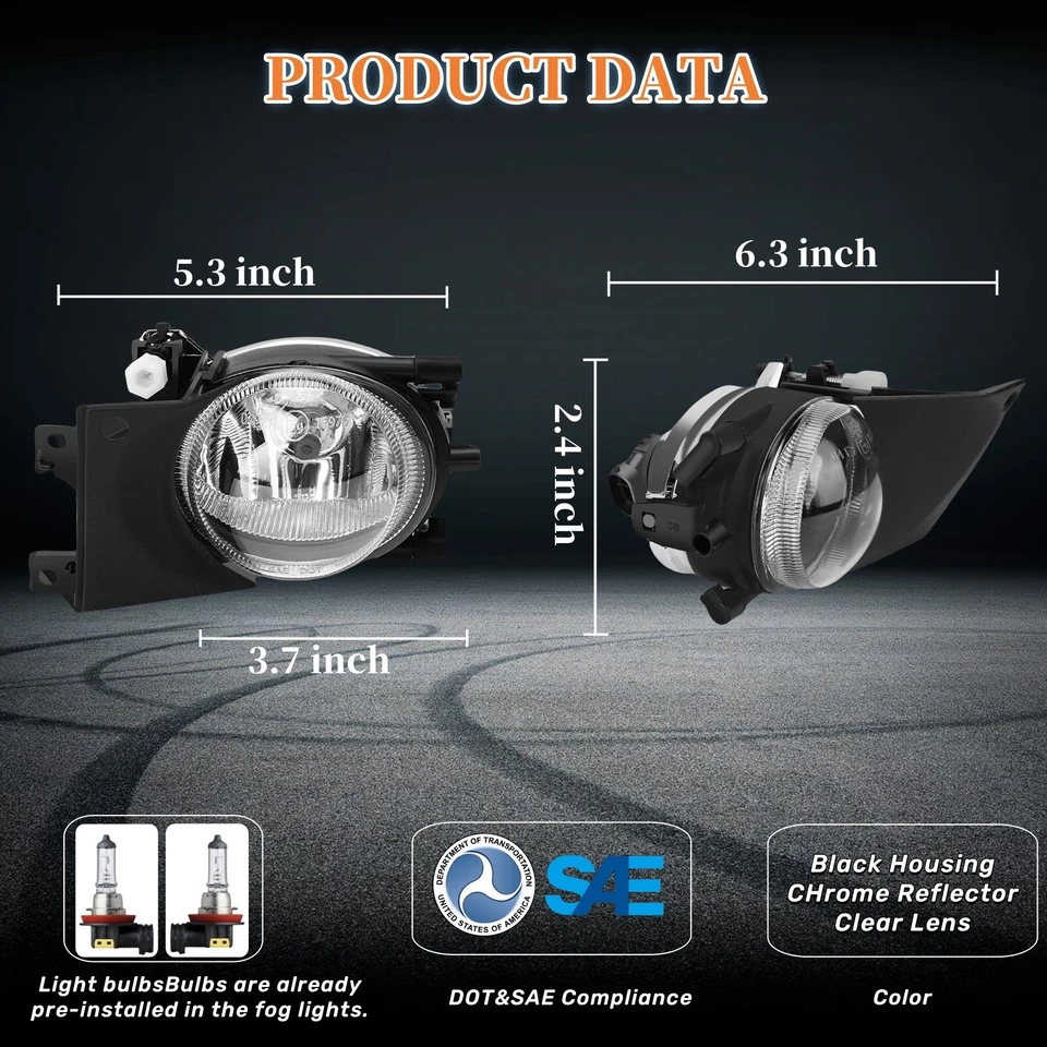 Fog lights for bmw 525i 530i 540i 2001 2002 2003 Bumper Lamps Pair w/H8 Bulbs Foto 3 de 4