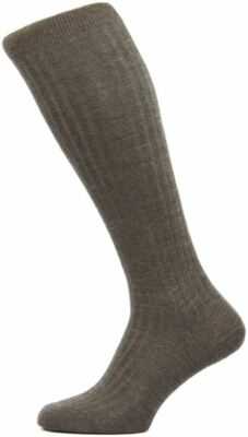 Pantherella Mens Laburnum Rib Over the Calf Merino Wool Socks - Dark Brown Mix