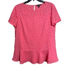 Banana Republic Top Womens Medium Coral Floral Print Lined Peplum Blouse