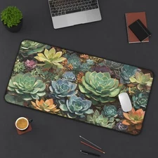 Succulent Desk Mat, Large - XLarge Anti-Slip Mouse Pad Computer Gaming Desk Mat