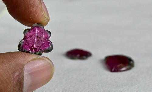 Certified Natural Multi Bi Tourmaline 32 Carats Carved Gemstone Earrings Design - Picture 6 of 10
