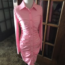 Shein Pink Pleated Satin Dress Small 