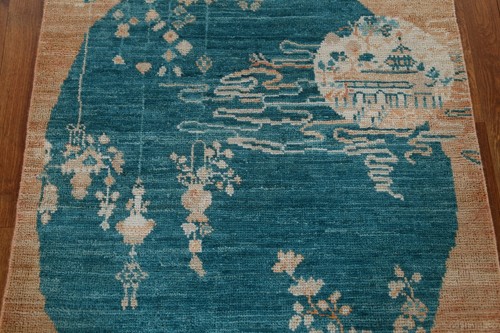 Alfombra vestíbulo de lana anudada a mano verde azulado art deco tradicional china 3x4 - Imagen 4 de 12