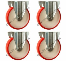 4 - 200mm Castors polyurethane nylon 4 fixed 300kg each heavy duty 1200kg set