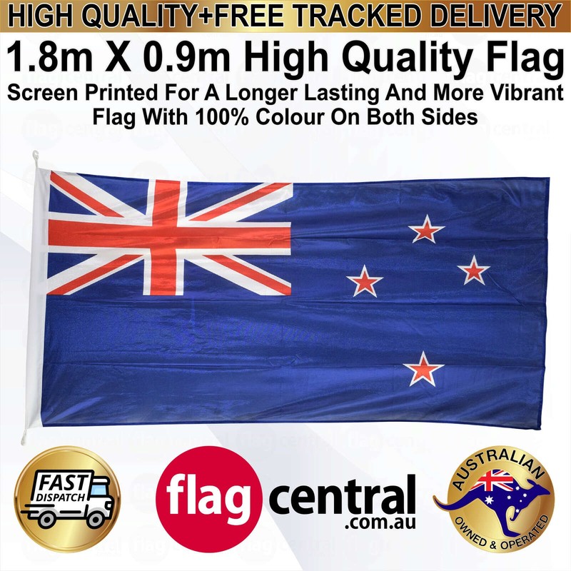 A - New Zealand National Flag - Red, White, and Blue 1.8m x 0.9m - 3