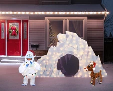 Lighted Christmas Snow Ice Cave Yard Decoration Rudolph Snowman Display