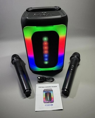 Karaoke Maschine Bluetooth Lautsprecher tragbar laut kabellos RGB Lichter 2 Mikrofone Party