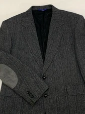 VTG 80s/90s Pendelton Gray/Black Herringbone Wool Sport Coat Suede Patches 44R