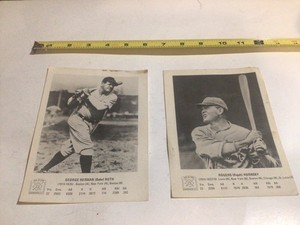 Two Vintage Baseball Hall of Fame Photos - Babe Ruth & Rogers Hornsby