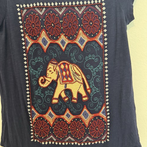 Lucky Brand Womans Graphic Beaded Short Sleeve T Shirt in Blue Size M - Picture 4 of 7