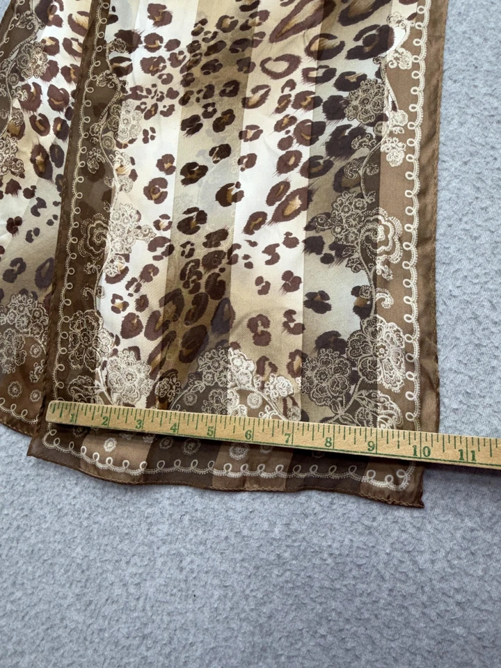 Adrienne Landau Studio Scarf Womens One Size Brown Leopard Silk Sheer Wrap Shawl - Image 4 of 4