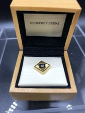 Geoffrey Beene Genuine Diamond Goldtone Tie Tack In Original Wooden Box
