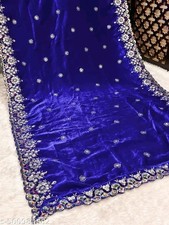 Blue Heavy Embroidery Velvet Dupatta For Bride And Women 2.3 Mtr