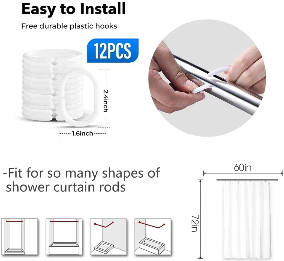 Cortina de Ducha Negra y Gris Blanca Gris Ombre Hombre Decorativa -12 Ganchos, 60X72, Foto 4 de 4