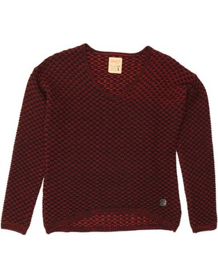 KHUJO Womens V-Neck Jumper Sweater UK 16 Large Red Geometric ZH05
