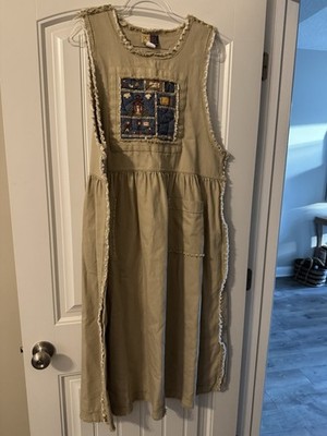 Kountry Kousins By Marsha Geyer Large Tan Jumper Dress Teacher RARE Vintage
