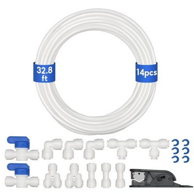 Water Line Kit, 1/4  O.D. Water Tubing 32.8FT for R.O. System and ice Maker w...