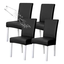 Waterproof PU Leather Chair Covers, Anti-Cat Scratch, Oilproof, 4 Pack Black