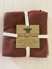 Set of 3 Old Fashioned Flour Sack Towels Lint Free Multi-Purpose 26 x 26 Red Tan